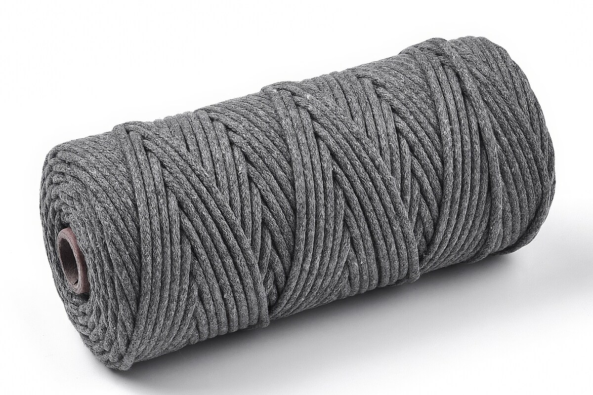 Rola ata Macrame din bumbac, grosime 3mm, rola de aprox. 100m - gri