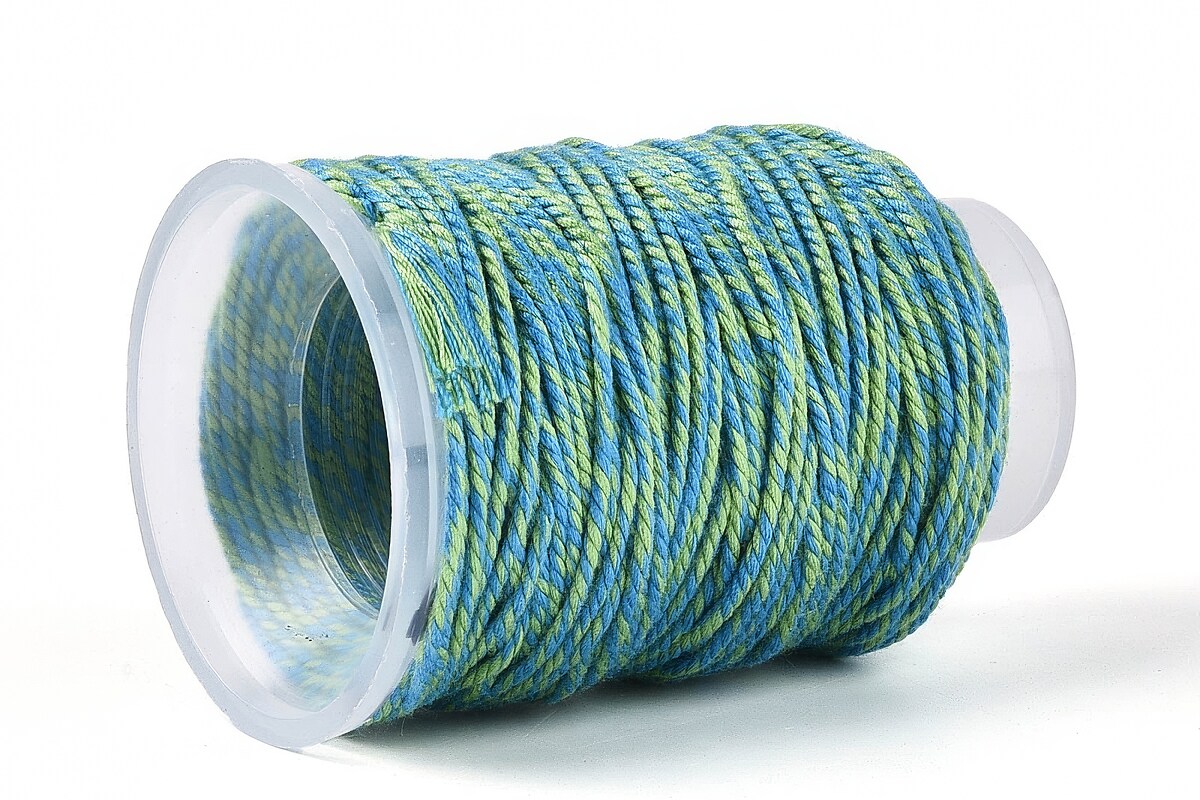 Rola ata Macrame din bumbac, grosime 1,5mm, rola de aprox. 22m - doua culori albastru verde