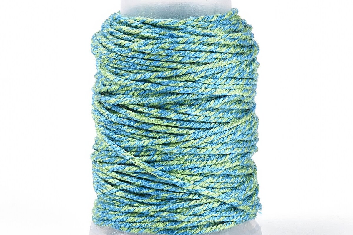 Rola ata Macrame din bumbac, grosime 1,5mm, rola de aprox. 22m - doua culori albastru verde