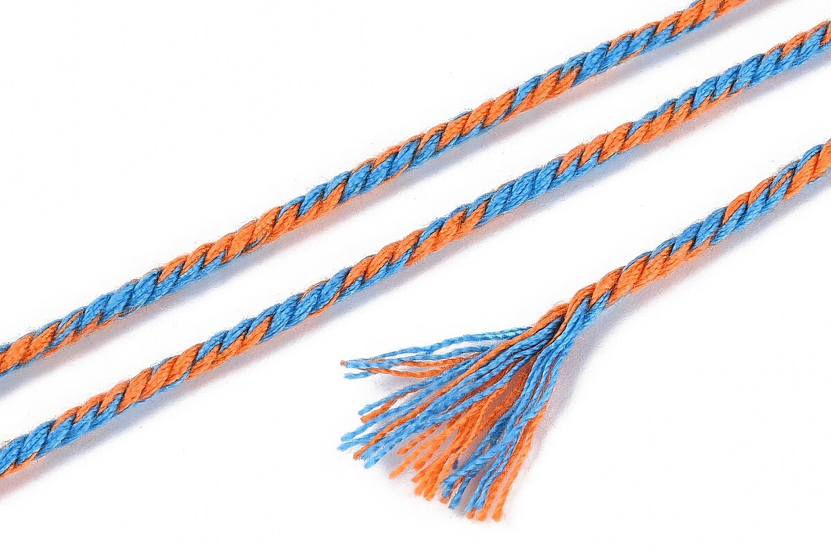 Rola ata Macrame din bumbac, grosime 1,5mm, rola de aprox. 22m - albastru portocaliu