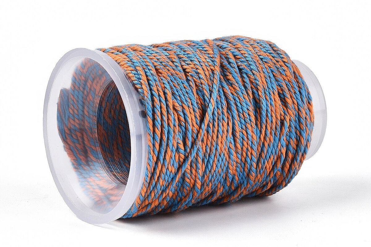Rola ata Macrame din bumbac, grosime 1,5mm, rola de aprox. 22m - albastru portocaliu