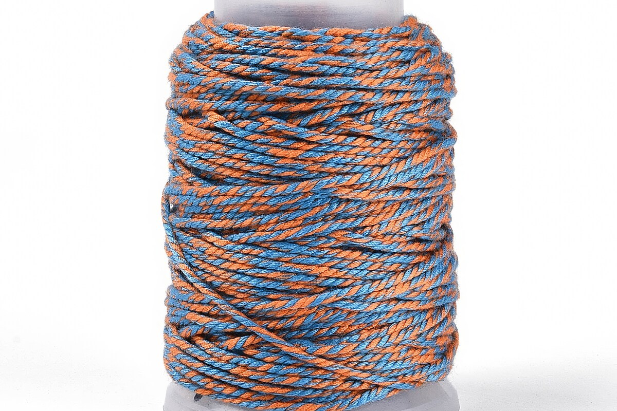 Rola ata Macrame din bumbac, grosime 1,5mm, rola de aprox. 22m - albastru portocaliu
