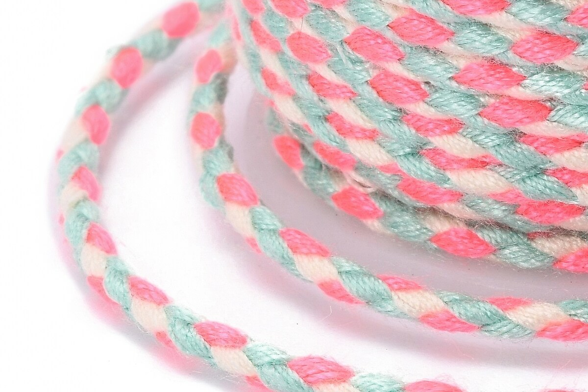 Rola ata Macrame din bumbac cu 4 fire, grosime 1,5mm, rola de aprox. 4m - roz bleu