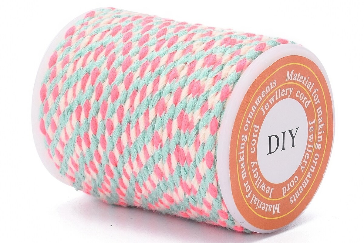 Rola ata Macrame din bumbac cu 4 fire, grosime 1,5mm, rola de aprox. 4m - roz bleu