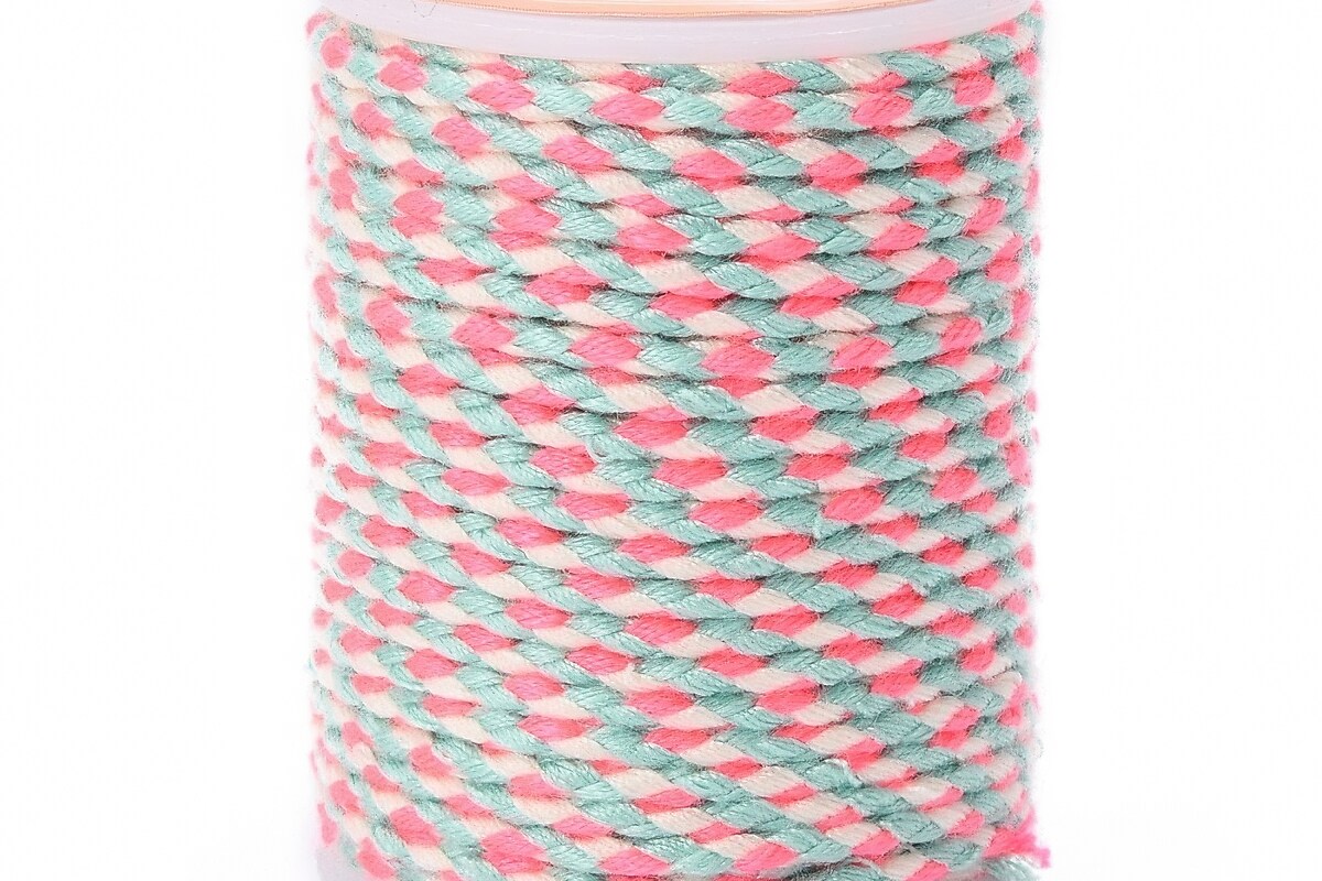 Rola ata Macrame din bumbac cu 4 fire, grosime 1,5mm, rola de aprox. 4m - roz bleu