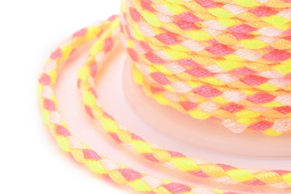 Rola ata Macrame din bumbac cu 4 fire, grosime 1,5mm, rola de aprox. 4m - roz galben