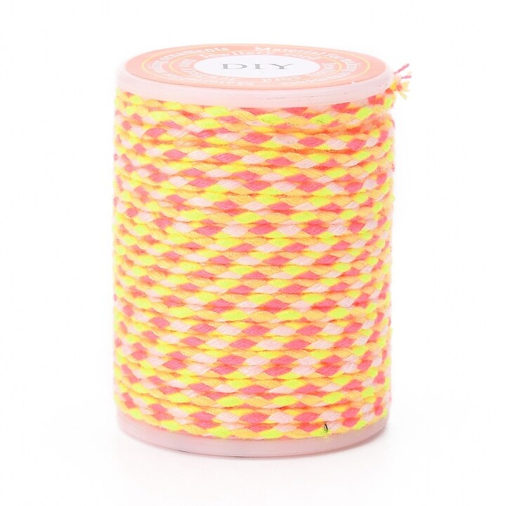Rola ata Macrame din bumbac cu 4 fire, grosime 1,5mm, rola de aprox. 4m - roz galben