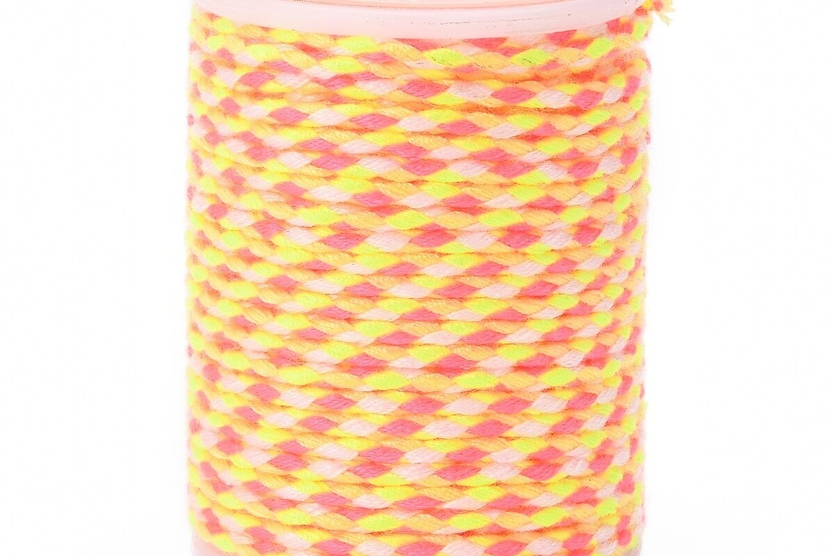 Rola ata Macrame din bumbac cu 4 fire, grosime 1,5mm, rola de aprox. 4m - roz galben
