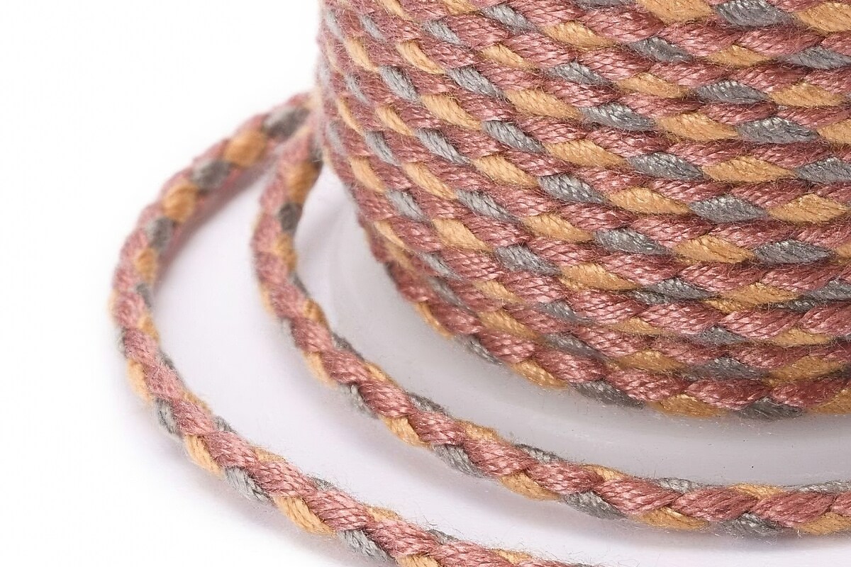 Rola ata Macrame din bumbac cu 4 fire, grosime 1,5mm, rola de aprox. 4m - maro gri