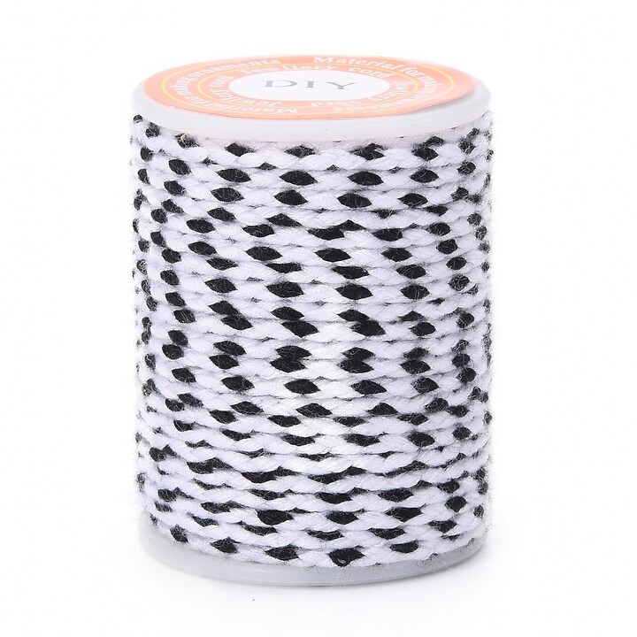 Rola ata Macrame din bumbac cu 4 fire, grosime 1,5mm, rola de aprox. 4m - alb negru