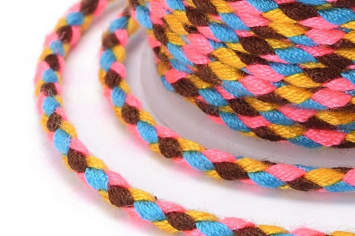 Rola ata Macrame din bumbac cu 4 fire, grosime 1,5mm, rola de aprox. 4m - multicolor