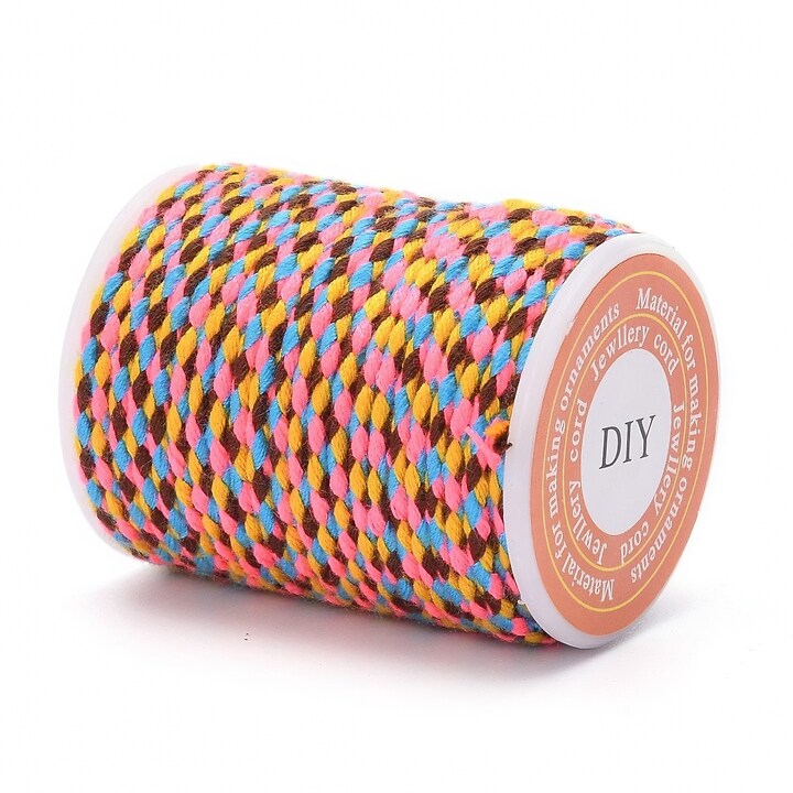 Rola ata Macrame din bumbac cu 4 fire, grosime 1,5mm, rola de aprox. 4m - multicolor