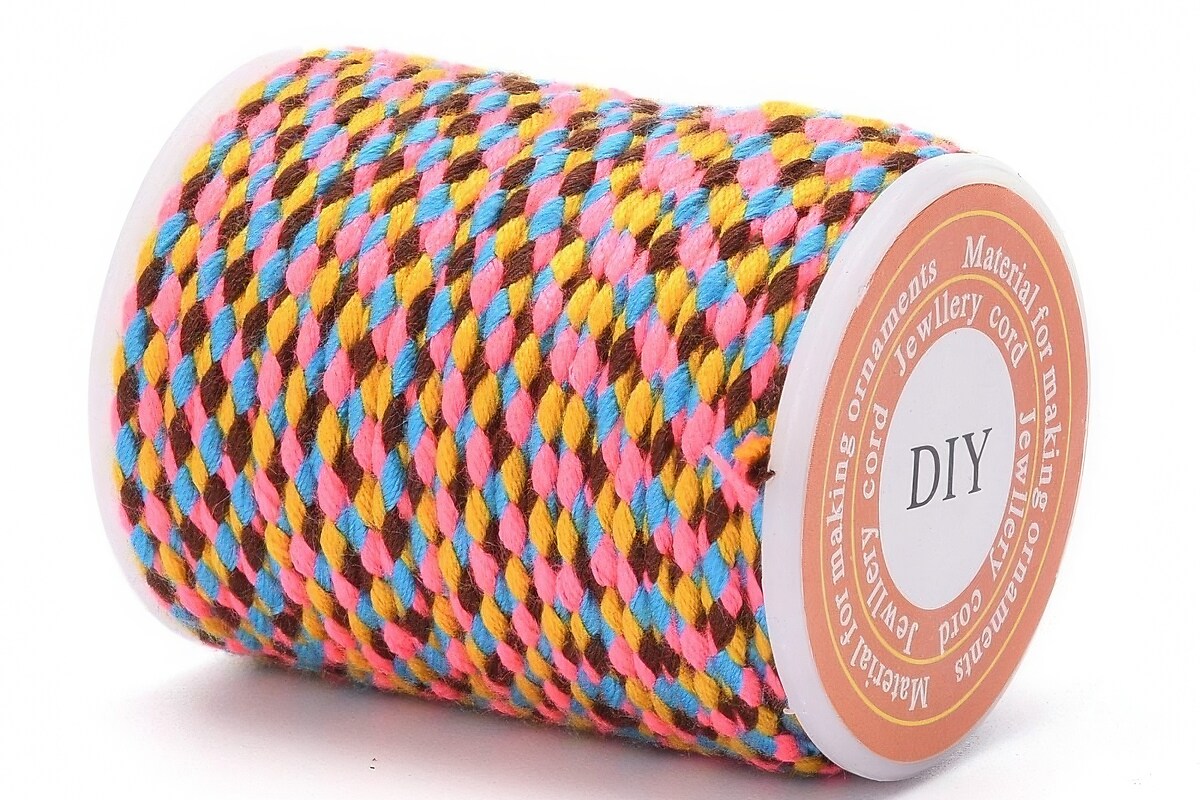 Rola ata Macrame din bumbac cu 4 fire, grosime 1,5mm, rola de aprox. 4m - multicolor