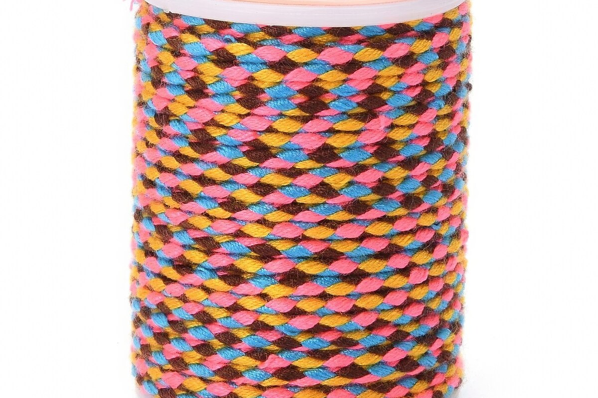 Rola ata Macrame din bumbac cu 4 fire, grosime 1,5mm, rola de aprox. 4m - multicolor