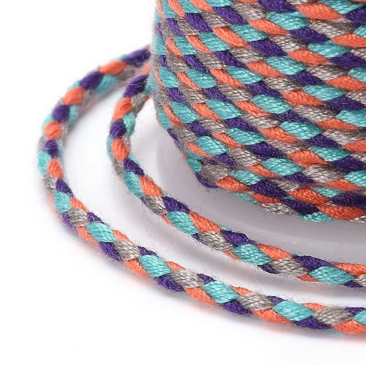 Rola ata Macrame din bumbac cu 4 fire, grosime 1,5mm, rola de aprox. 4m - multicolor