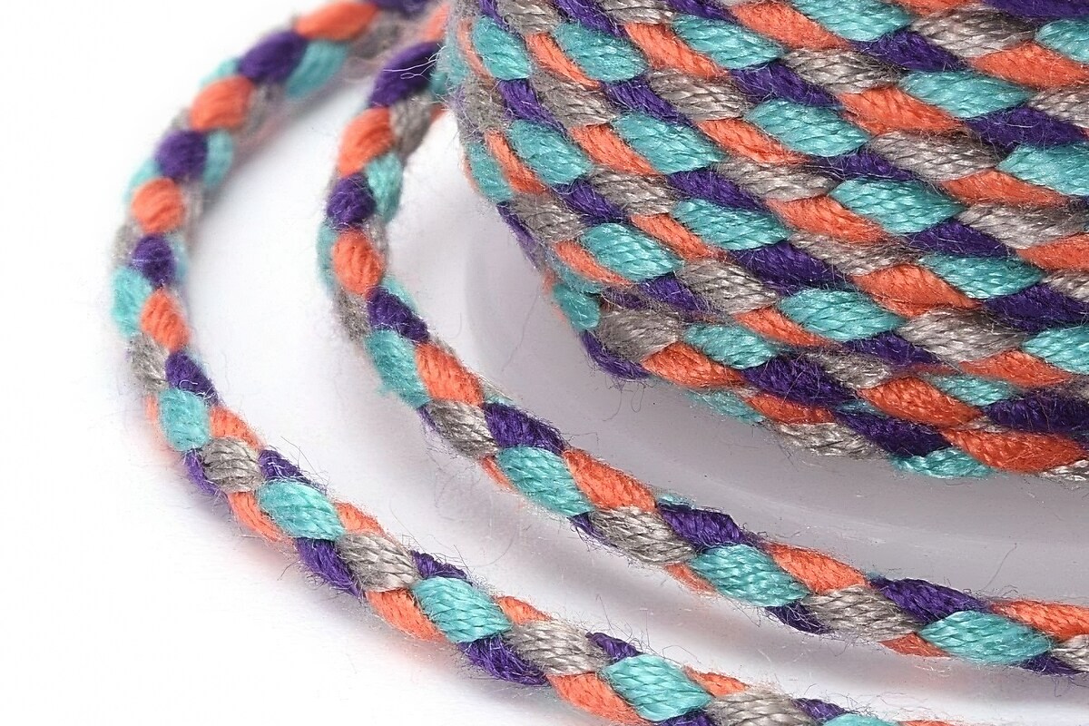 Rola ata Macrame din bumbac cu 4 fire, grosime 1,5mm, rola de aprox. 4m - multicolor