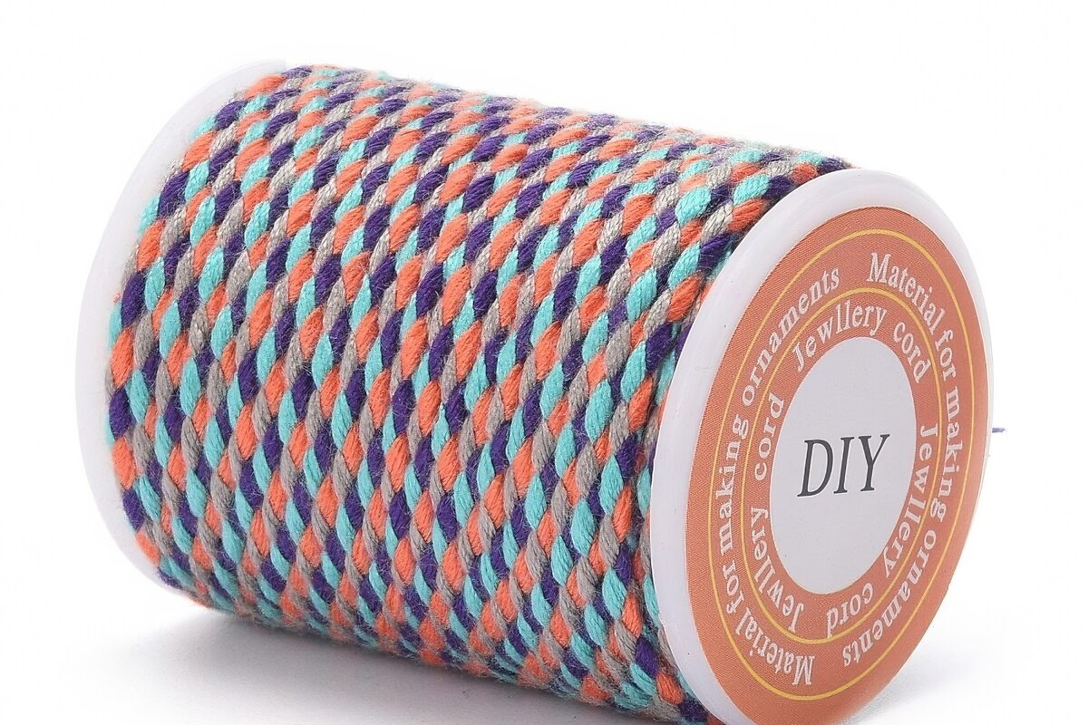Rola ata Macrame din bumbac cu 4 fire, grosime 1,5mm, rola de aprox. 4m - multicolor