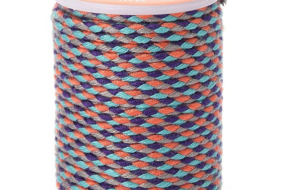 Rola ata Macrame din bumbac cu 4 fire, grosime 1,5mm, rola de aprox. 4m - multicolor