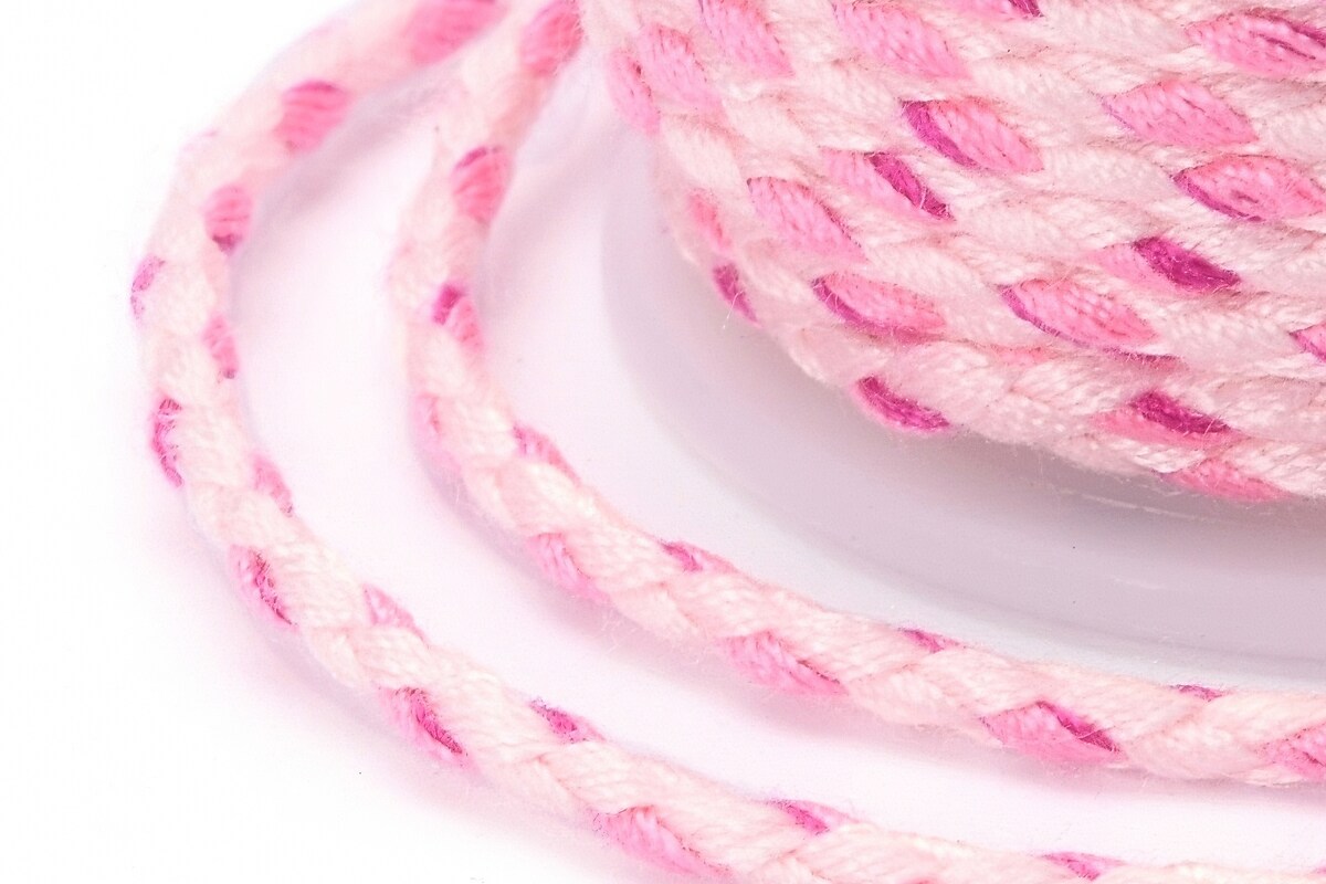 Rola ata Macrame din bumbac cu 4 fire, grosime 1,5mm, rola de aprox. 4m - roz