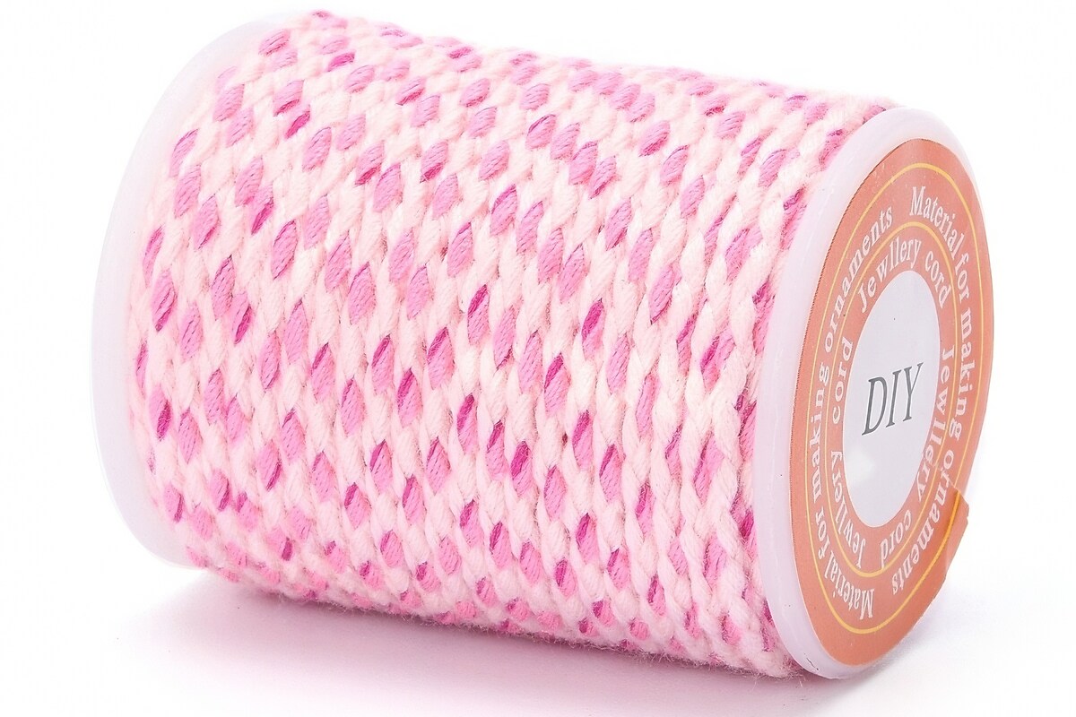 Rola ata Macrame din bumbac cu 4 fire, grosime 1,5mm, rola de aprox. 4m - roz