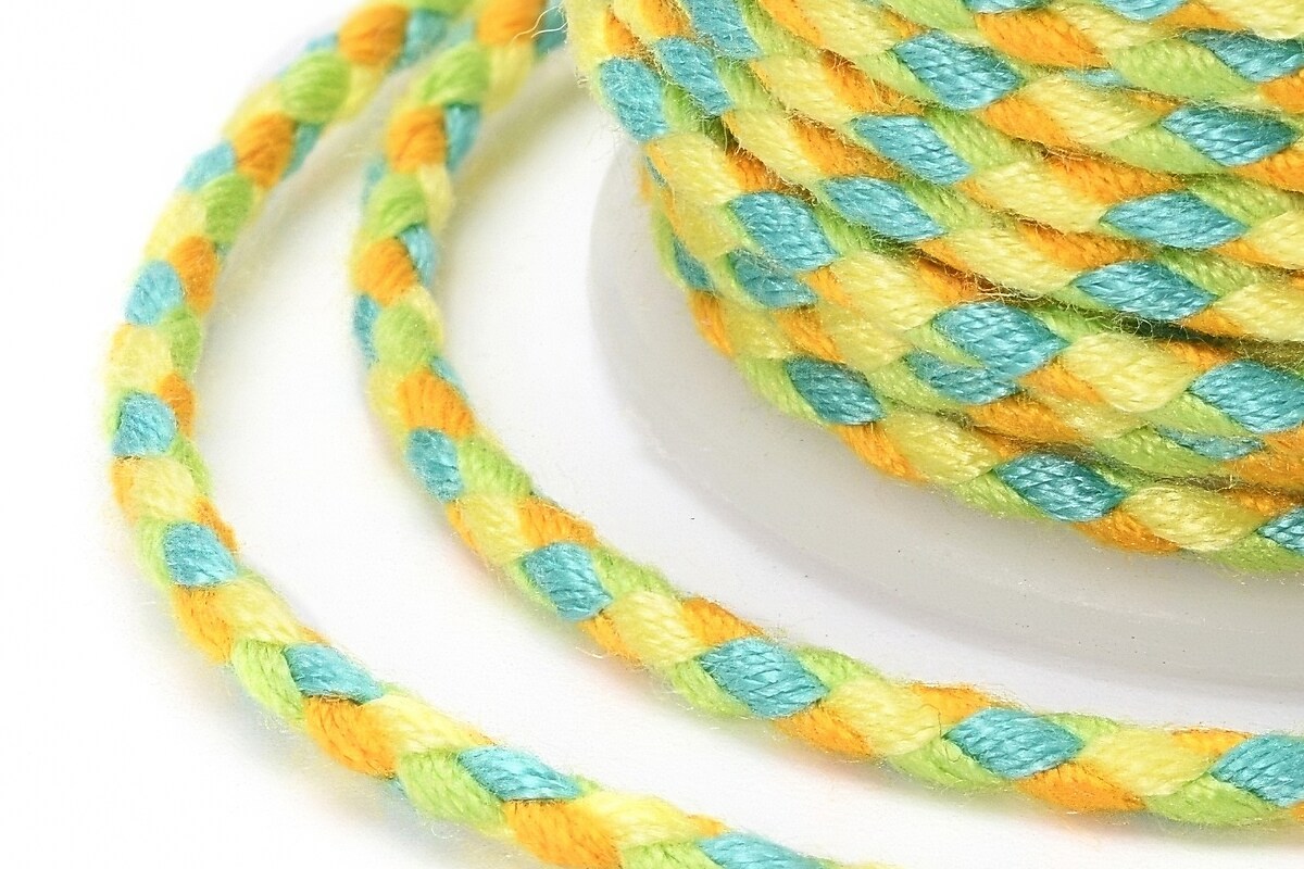 Rola ata Macrame din bumbac cu 4 fire, grosime 1,5mm, rola de aprox. 4m - verde galben