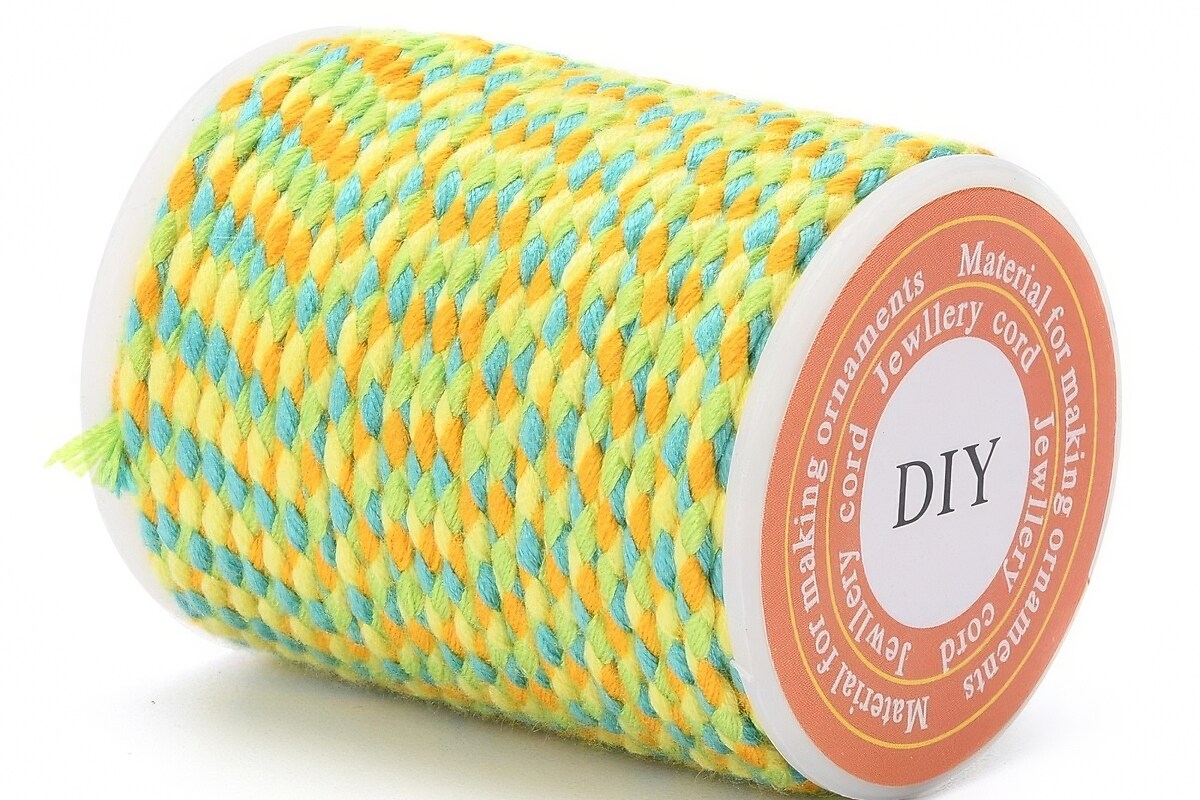 Rola ata Macrame din bumbac cu 4 fire, grosime 1,5mm, rola de aprox. 4m - verde galben