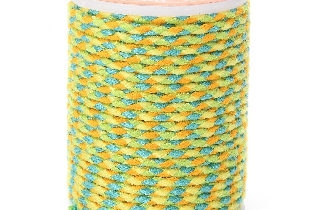 Rola ata Macrame din bumbac cu 4 fire, grosime 1,5mm, rola de aprox. 4m - verde galben