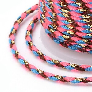 Rola ata Macrame din bumbac cu 4 fire, grosime 1,5mm, rola de aprox. 4m - multicolor auriu