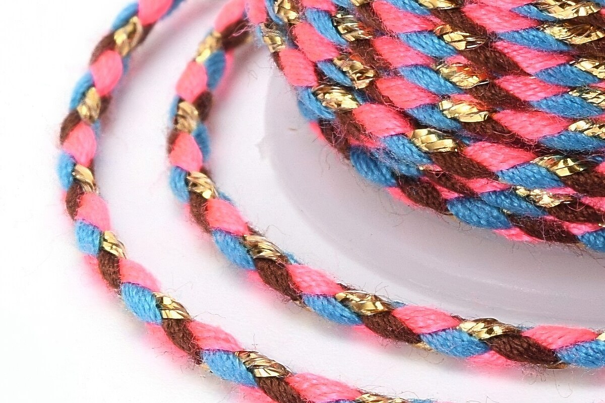 Rola ata Macrame din bumbac cu 4 fire, grosime 1,5mm, rola de aprox. 4m - multicolor auriu