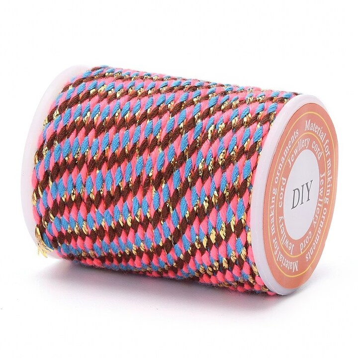 Rola ata Macrame din bumbac cu 4 fire, grosime 1,5mm, rola de aprox. 4m - multicolor auriu