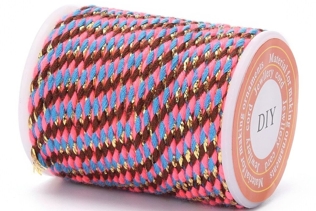 Rola ata Macrame din bumbac cu 4 fire, grosime 1,5mm, rola de aprox. 4m - multicolor auriu