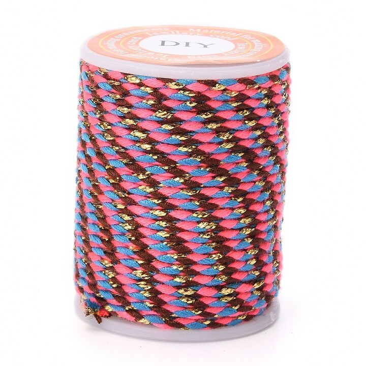 Rola ata Macrame din bumbac cu 4 fire, grosime 1,5mm, rola de aprox. 4m - multicolor auriu