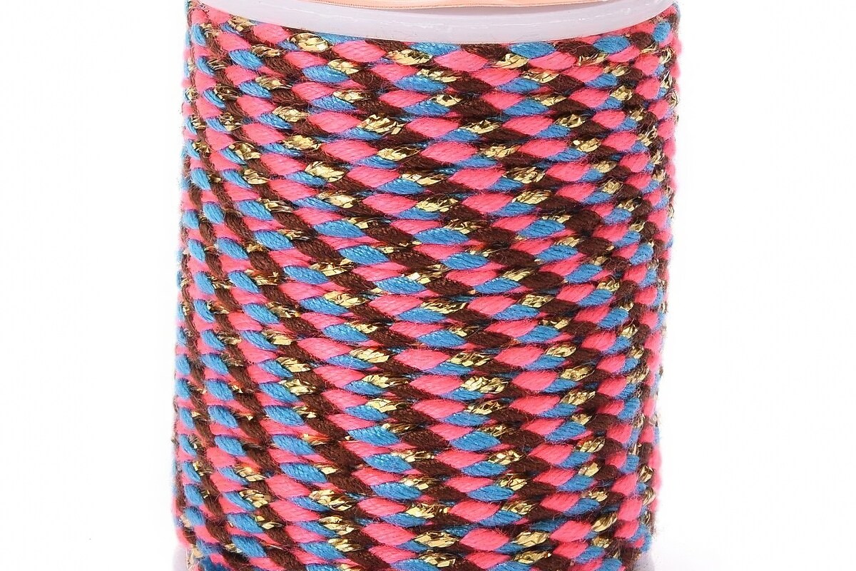 Rola ata Macrame din bumbac cu 4 fire, grosime 1,5mm, rola de aprox. 4m - multicolor auriu