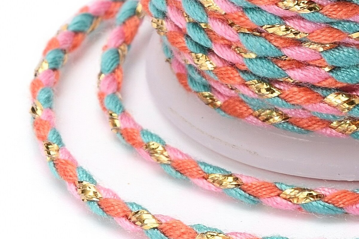 Rola ata Macrame din bumbac cu 4 fire, grosime 1,5mm, rola de aprox. 4m - pastel auriu