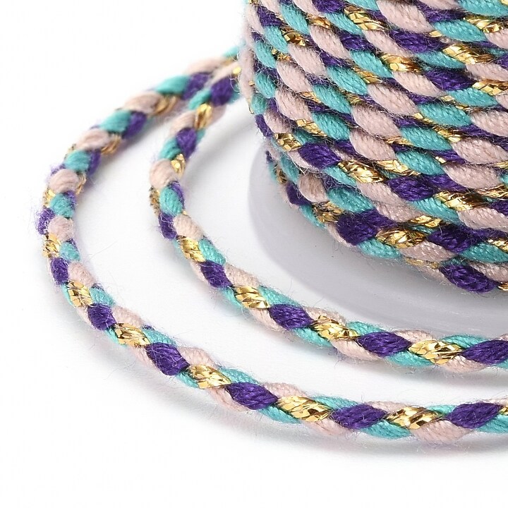 Rola ata Macrame din bumbac cu 4 fire, grosime 1,5mm, rola de aprox. 4m - albastru mov auriu