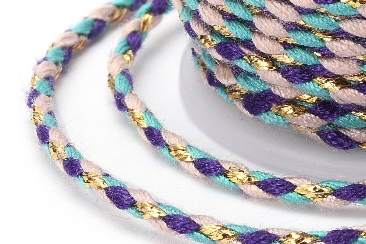 Rola ata Macrame din bumbac cu 4 fire, grosime 1,5mm, rola de aprox. 4m - albastru mov auriu