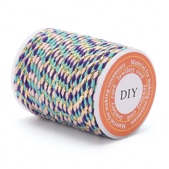 Rola ata Macrame din bumbac cu 4 fire, grosime 1,5mm, rola de aprox. 4m - albastru mov auriu
