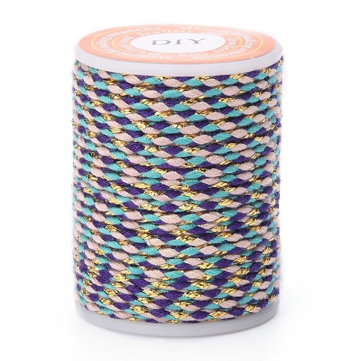 Rola ata Macrame din bumbac cu 4 fire, grosime 1,5mm, rola de aprox. 4m - albastru mov auriu