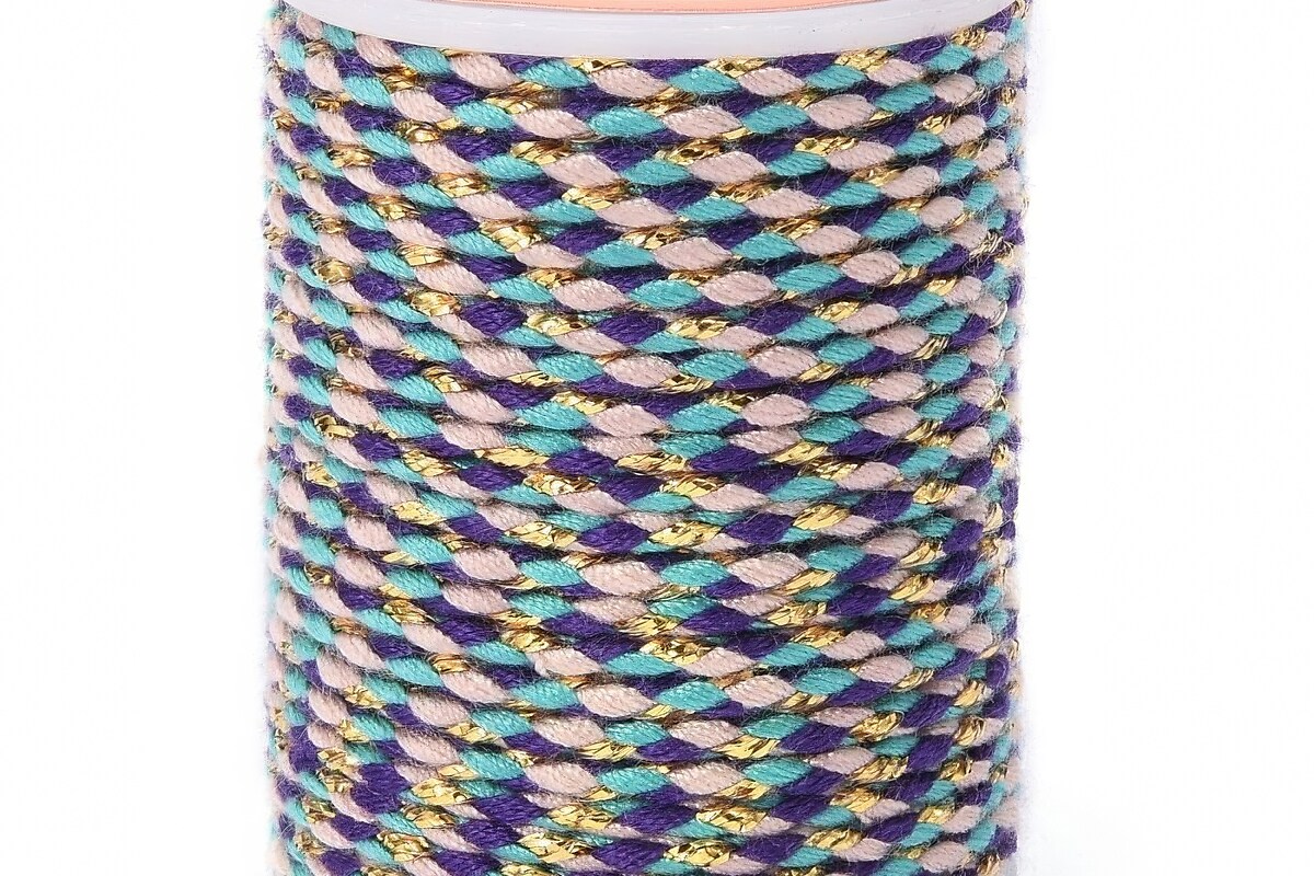 Rola ata Macrame din bumbac cu 4 fire, grosime 1,5mm, rola de aprox. 4m - albastru mov auriu