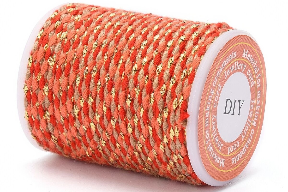 Rola ata Macrame din bumbac cu 4 fire, grosime 1,5mm, rola de aprox. 4m - portocaliu auriu