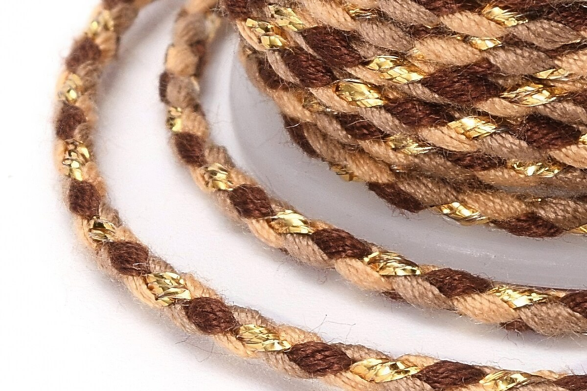Rola ata Macrame din bumbac cu 4 fire, grosime 1,5mm, rola de aprox. 4m - maro auriu