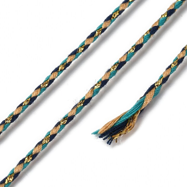 Rola ata Macrame din bumbac cu 4 fire, grosime 1,5mm, rola de aprox. 4m - turcoaz bej auriu
