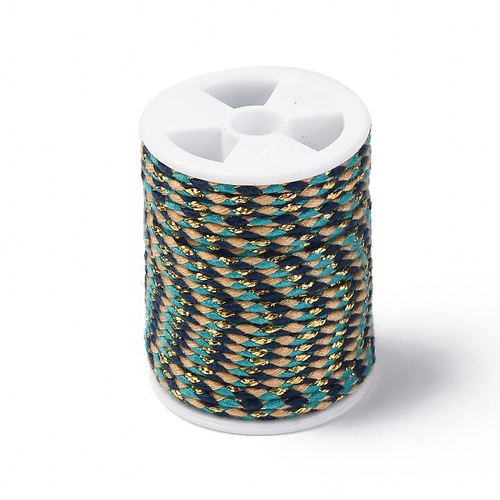 Rola ata Macrame din bumbac cu 4 fire, grosime 1,5mm, rola de aprox. 4m - turcoaz bej auriu