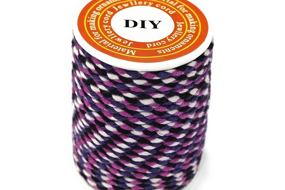 Rola ata Macrame din bumbac cu 4 fire, grosime 1,5mm, rola de aprox. 4m - mov negru