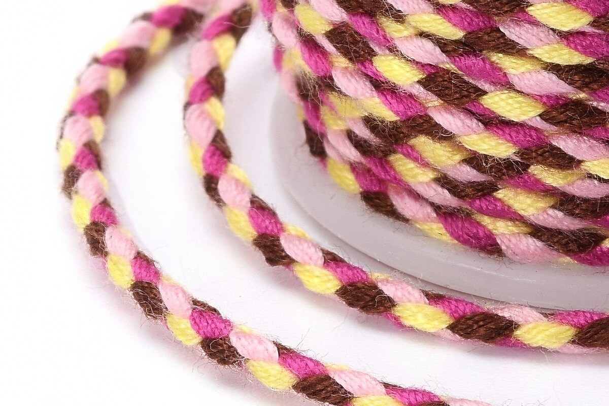 Rola ata Macrame din bumbac cu 4 fire, grosime 1,5mm, rola de aprox. 4m - roz maro
