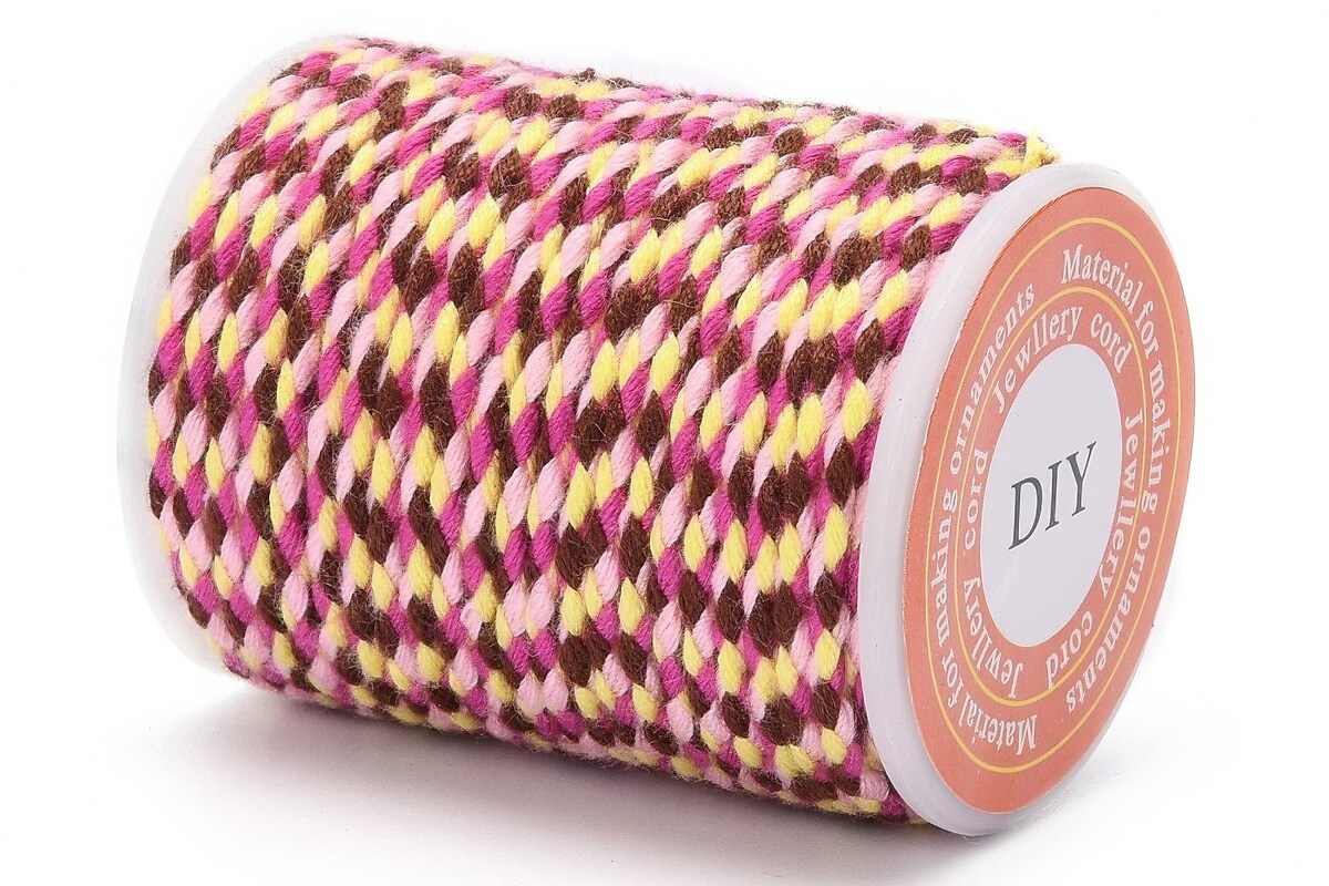 Rola ata Macrame din bumbac cu 4 fire, grosime 1,5mm, rola de aprox. 4m - roz maro