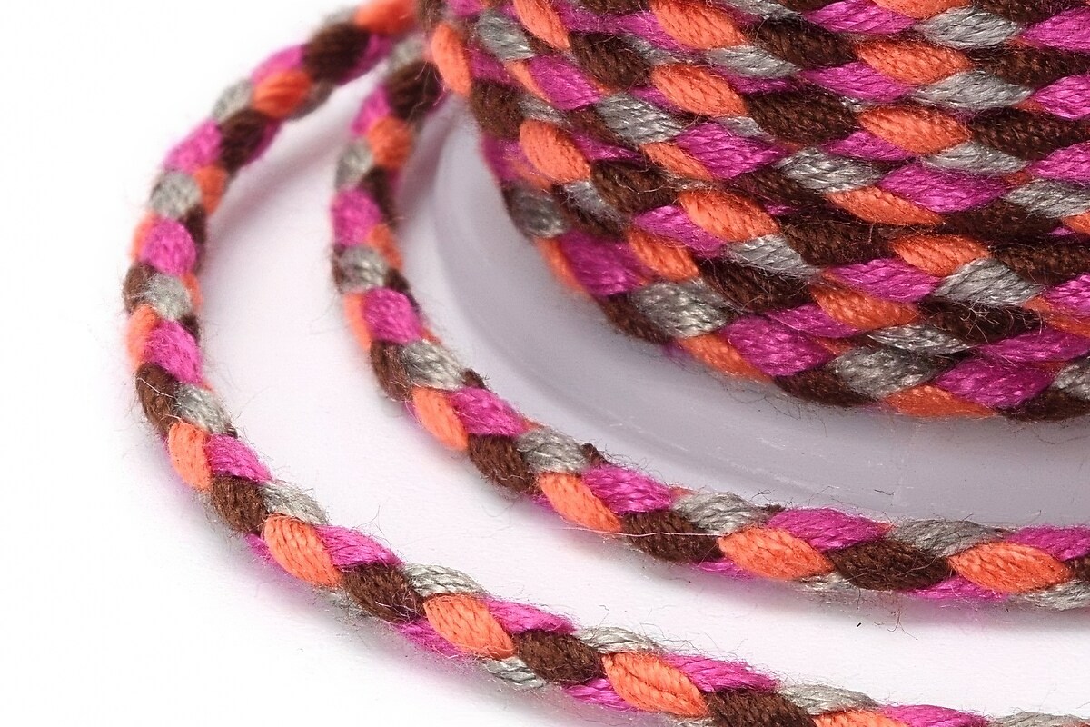 Rola ata Macrame din bumbac cu 4 fire, grosime 1,5mm, rola de aprox. 4m - roz corai maro