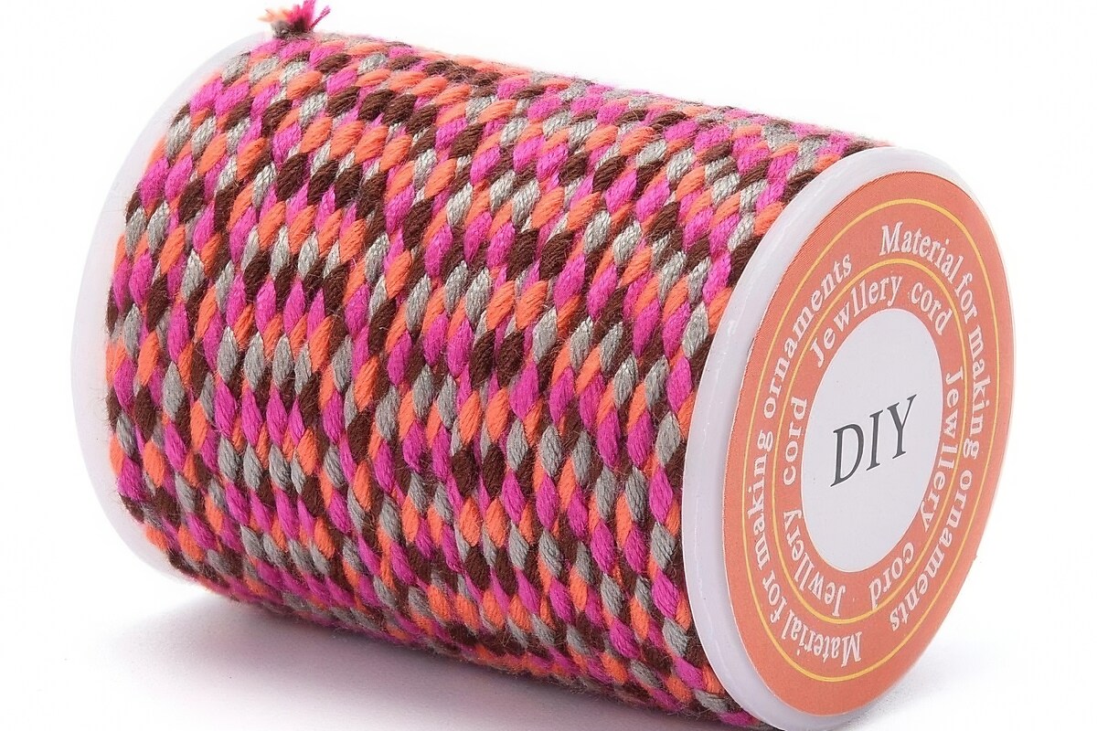 Rola ata Macrame din bumbac cu 4 fire, grosime 1,5mm, rola de aprox. 4m - roz corai maro