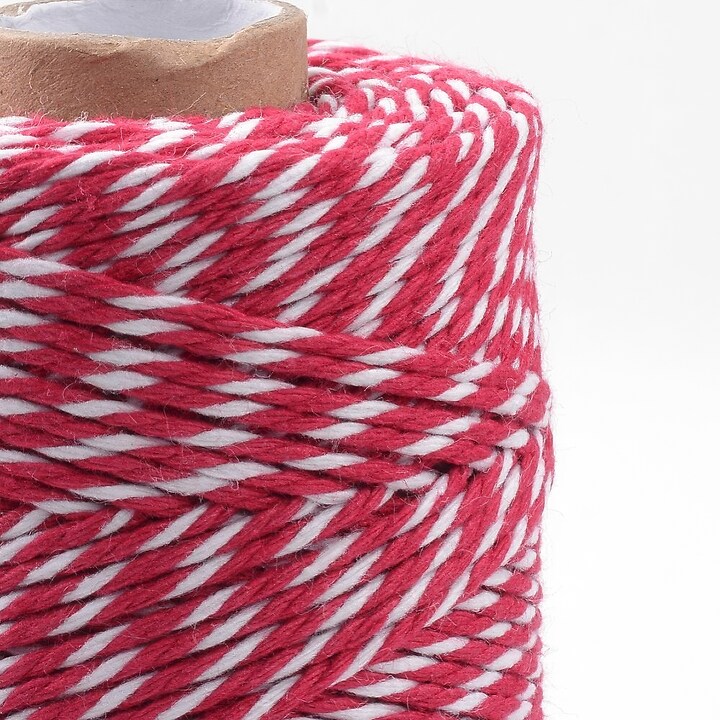Rola ata Macrame din bumbac, grosime 1,5-2mm, rola de aprox. 90m - alb rosu