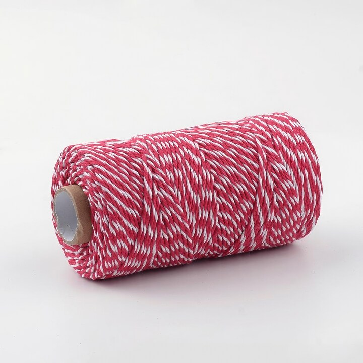 Rola ata Macrame din bumbac, grosime 1,5-2mm, rola de aprox. 90m - alb rosu